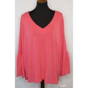 CROWN & IVY Womens 3X Coral Bell Sleeve V Neck Knit Shirt Top Tunic NWOT
